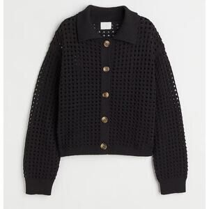 H&M black mesh knit button down sweater sz S